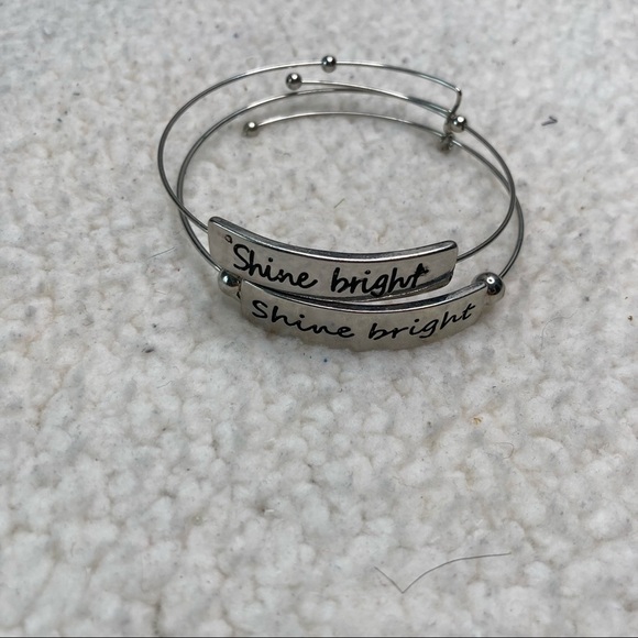 Shine Bright Wire Bangle Bracelet Silver - Set of 2 - Picture 2 of 6